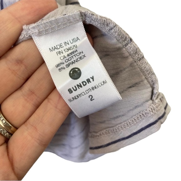 Sundry Striped Gray Dress Jersey Drawstring Waist Pockets Women’s Size M Comfy - Picture 8 of 9